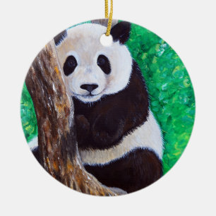 Panda i en Träd-målningskeramisk prydnadsföremål Julgransprydnad Keramik