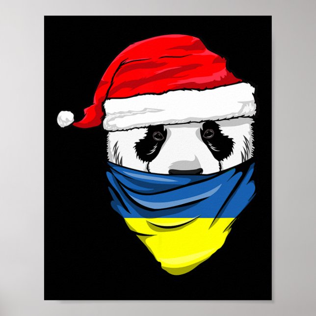 Panda i jultomtes hatt och Ukrainas flagga Ndana j Poster (Framsidan)