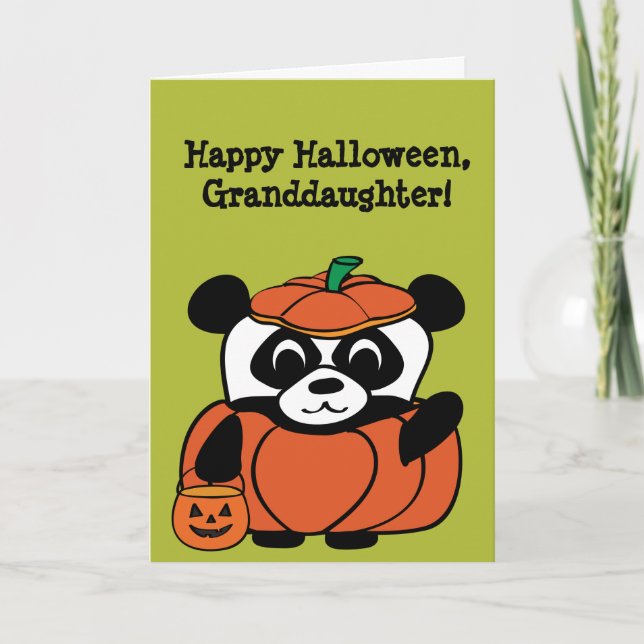 Panda i Pumpkin Costume Bus eller godis Kort (Framsida)