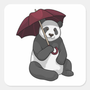 Panda i Rain med Umbrella Fyrkantigt Klistermärke