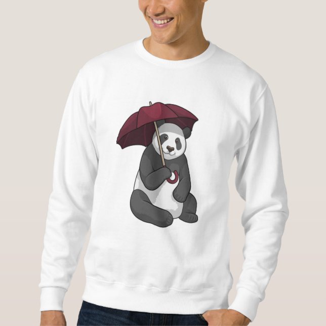 Panda i Rain med Umbrella Lång Ärmad Tröja (Framsida)