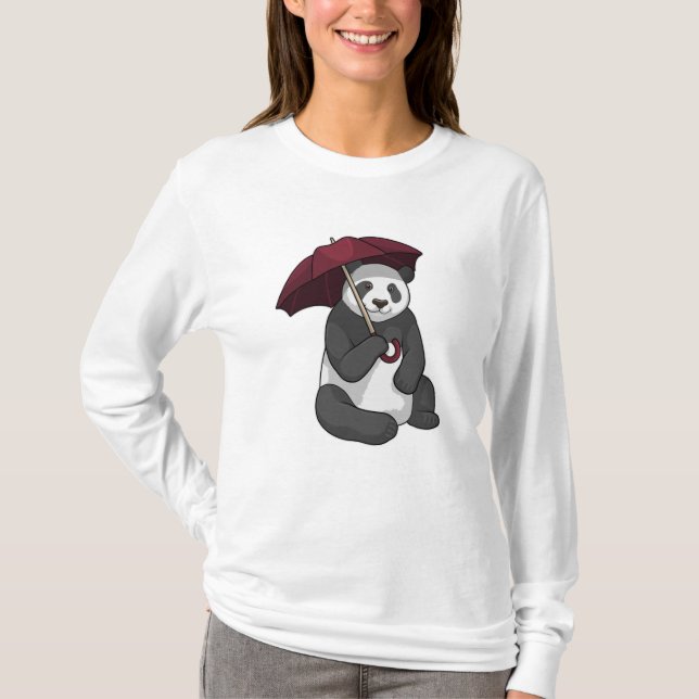 Panda i Rain med Umbrella T Shirt (Framsida)