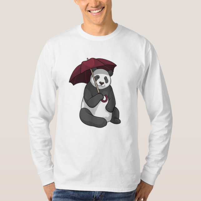 Panda i Rain med Umbrella T Shirt (Framsida)
