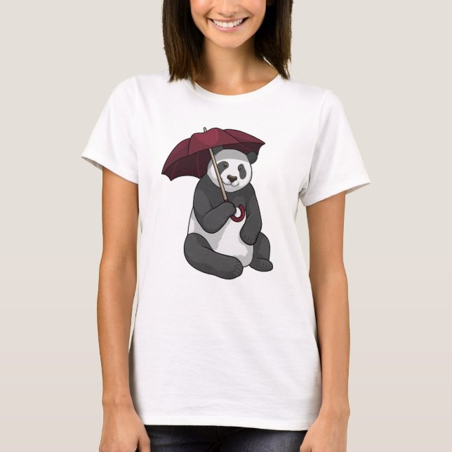 Panda i Rain med Umbrella T Shirt (Framsida)
