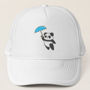 Panda i regn med paraply keps