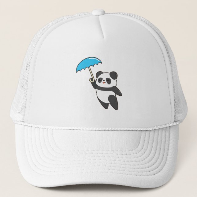 Panda i regn med paraply keps (Framsida)