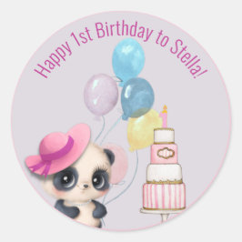 Panda i Rosa Hat | Baby 1st Birthday Runt Klistermärke