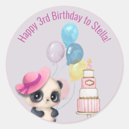 Panda i Rosa Hat | Baby 3rd Birthday Runt Klistermärke