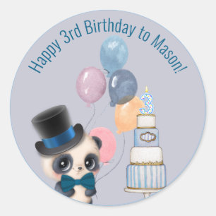 Panda i Top hat Baby 3rd Birthday Runt Klistermärke