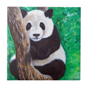 Panda i Träd-färg Kakelplatta