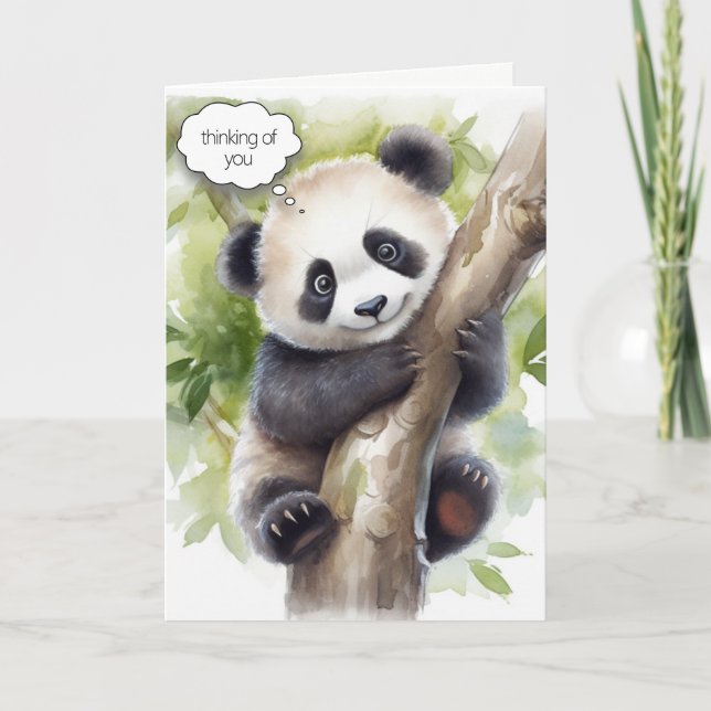 Panda i Träd vattenfärg Kort (Framsida)