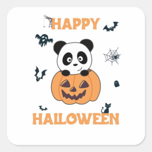Panda in Pumpkin Sweet Pandas Happy halloween Fyrkantigt Klistermärke