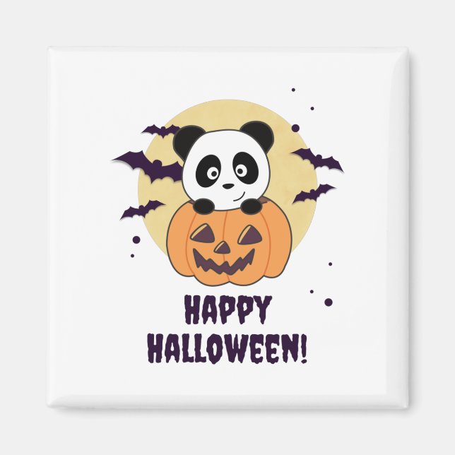 Panda in Pumpkin Sweet Pandas Happy halloween Magnet (Framsidan)