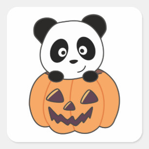 Panda in Pumpkin Sweet Pandas Happy halloween Squa Fyrkantigt Klistermärke