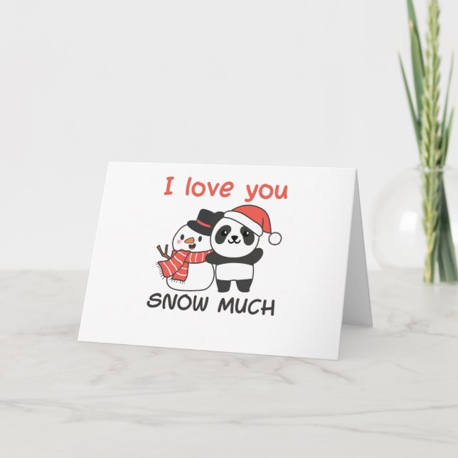 Panda jag älskar dig snö mycket snömannen pun helgkort (Framsida)