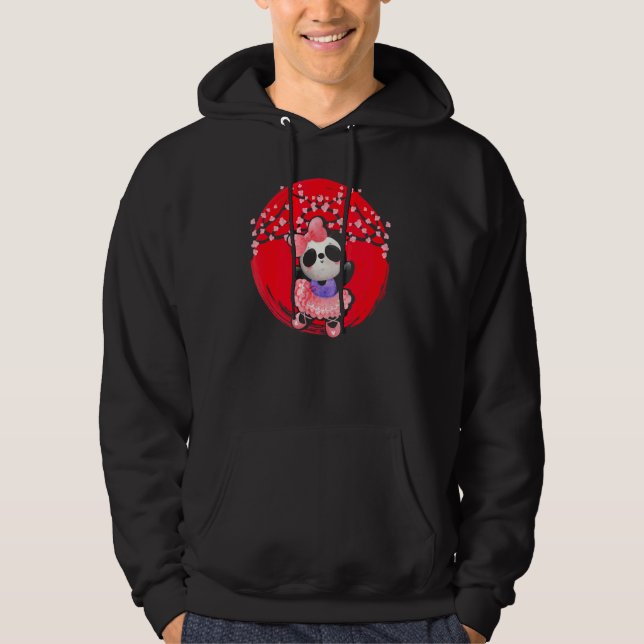 Panda Japan Flagga Sakura Cherry Blommar Träd Japa Hoodie (Framsida)