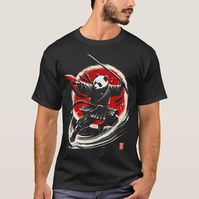 Panda Japansk Ninja Samuraj Krigare T Shirt (Framsida)