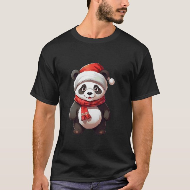 Panda jul Jultomten Girls Boys Cute Panda T Shirt (Framsida)