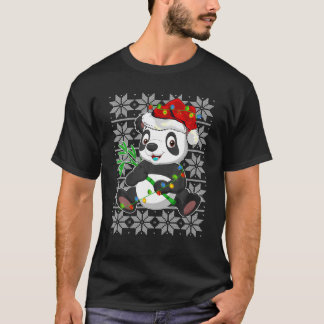 Panda jul Ljus Reindeer Santa Hat Panda Ug T Shirt