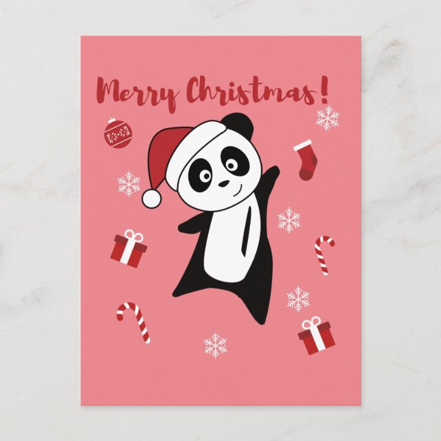 Panda jul snö vinter djur Pandas högtid Helg Vykort (Framsida)