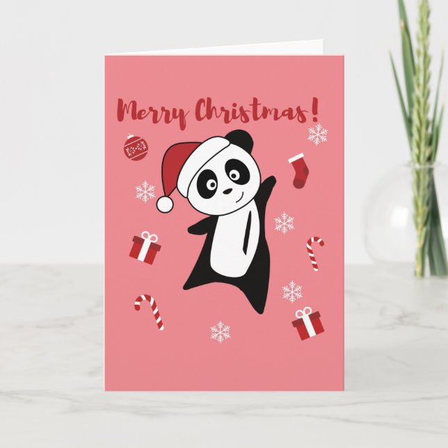 Panda jul snö vinter djur Pandas högtid Helgkort (Framsida)