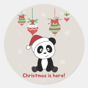 Panda jul Snö Winter Animals Pandas Classic Runt Klistermärke