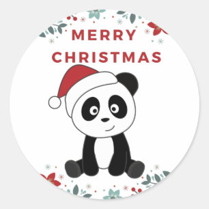 Panda jul Snö Winter Animals Pandas Classic Runt Klistermärke
