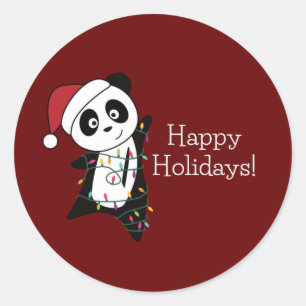 Panda jul Snö Winter Animals Pandas Classic Runt Klistermärke