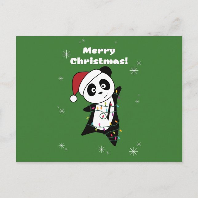 Panda jul Snö Winter Animals Pandas Postcar Vykort (Framsida)