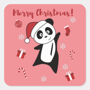 Panda jul Snö Winter Animals Pandas Square Fyrkantigt Klistermärke