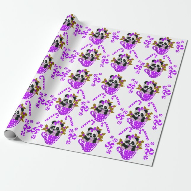 Panda Julens Lila omsluter papper Presentpapper (Utrullad)