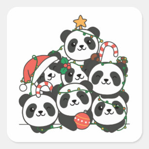 Panda Julgran Funny Djurjul Fyrkantigt Klistermärke