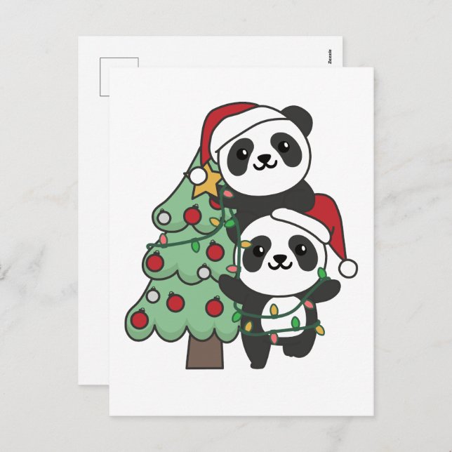 Panda Julgran jul Animals Pandas Helg Vykort (Fram/baksida)