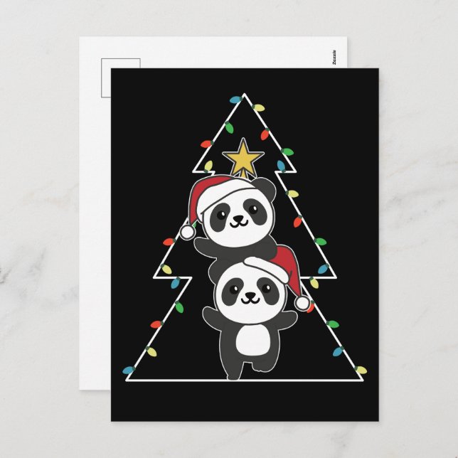 Panda Julgran jul Animals Pandas Holi Helg Vykort (Fram/baksida)