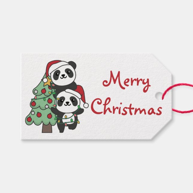 Panda Julgran jul Animals Pandas Presentetikett (Framsidan (Horisontell))