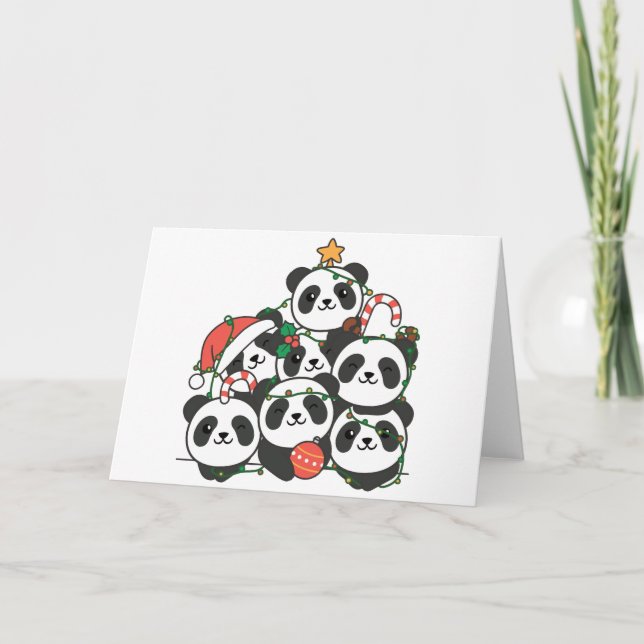 Panda julgran Roligt djur jul helgdag Helgkort (Framsida)