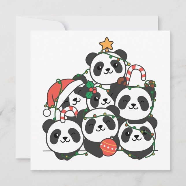 Panda julgran Roligt djur jul inbjudan (Framsida)