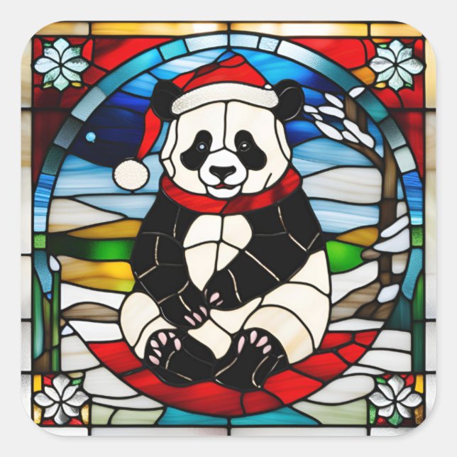 Panda julsticker fyrkantigt klistermärke (Framsida)