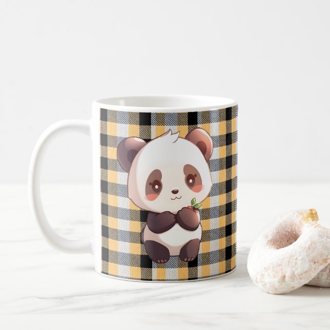 Panda kaffemugg, gul Buffalo-rutig kopp (Med munk)