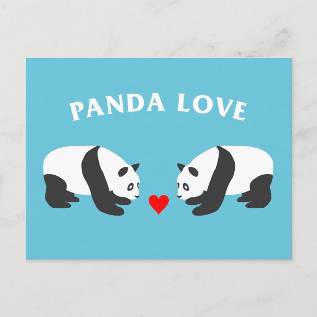 Panda Kärlek (blått) Vykort (Framsida)