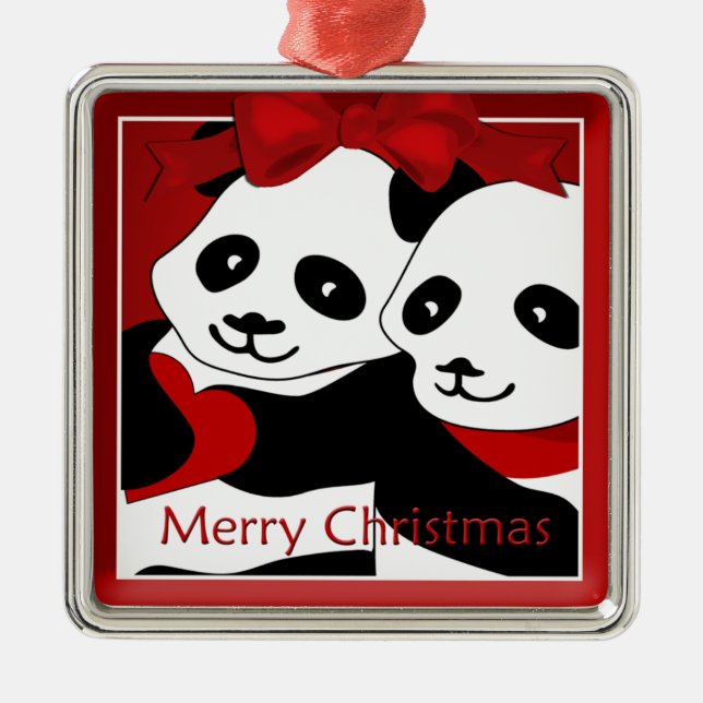 Panda Kärlek par jul Premium Ornament (Framsidan)