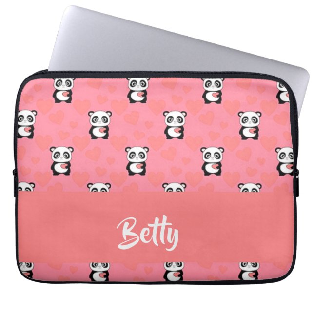 Panda kärlek rosa mönster laptop fodral (Framsidan)