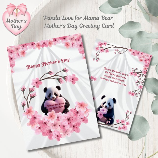 Panda Kärlek till Mamma Björn Morsdagskort Kort (Customizable Mama Bear Mother’s Day Card)