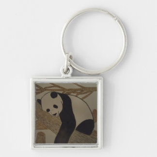 Panda Keychain vid KellyMDesigns Fyrkantig Silverfärgad Nyckelring
