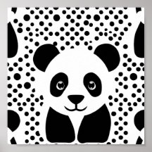 Panda Kids Black White Dots Room Wall Art