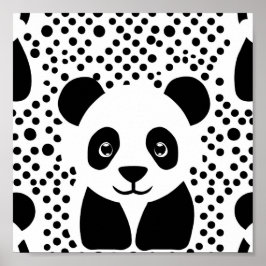 Panda Kids Black White Dots Room Wall Art Poster