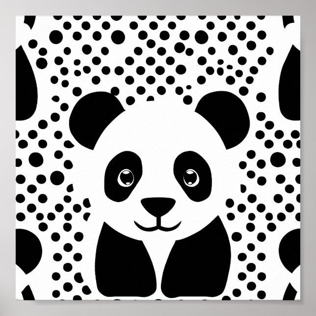 Panda Kids Black White Dots Room Wall Art Poster (Framsidan)