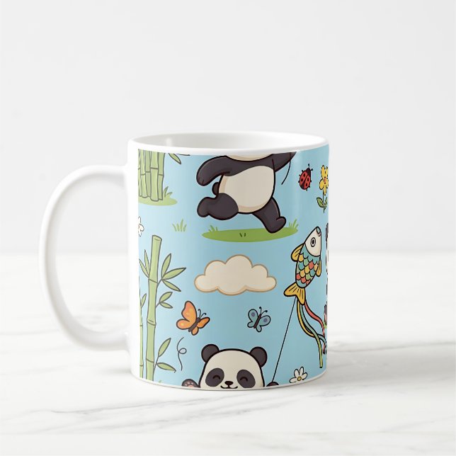 Panda Kite Mugg - Vårträdgård Söt Mönster (Vänster)