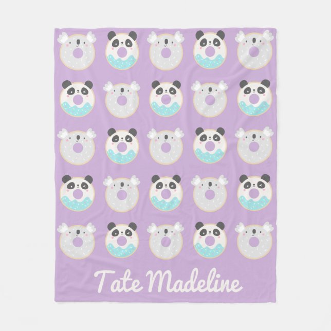Panda Koala Kawaii Donut Mönster Personlig Fleecefilt (Framsidan)