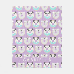 Panda Koala Kawaii Donut Mönster Personlig Namn Fleecefilt